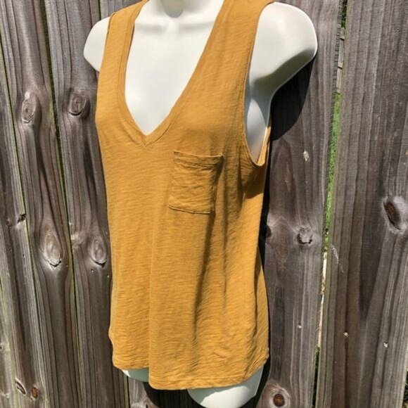 Madewell XXS Pocket Tank Orange Sleeveless Top Blouse V Neck Whisper - Picture 4 of 8